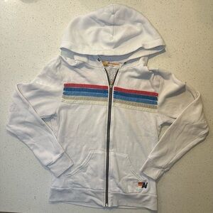 Aviator Nation white zip up, 5 horizontal stripes / GUC